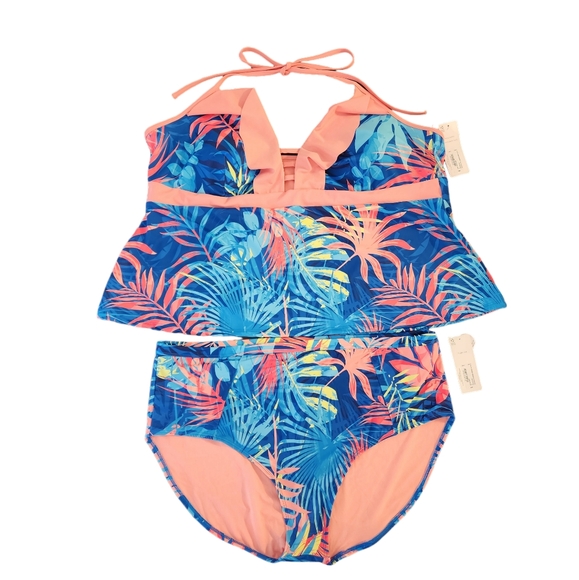 Peyton & Parker Swim Tankini Top Womens 3X Floral Tropical Halter Tie Neck Beach - Picture 9 of 9